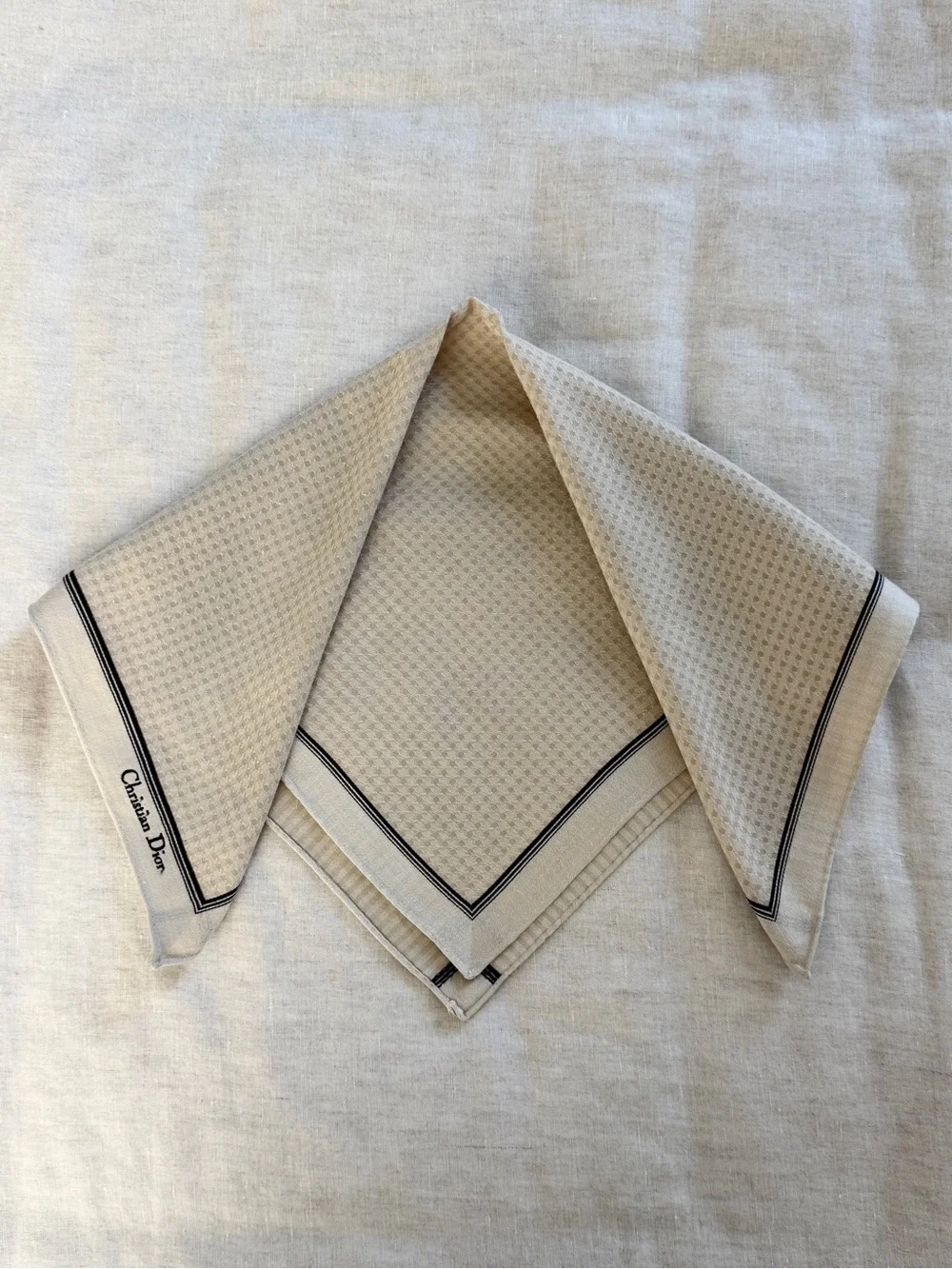 Vintage Christian Dior Textured Cotton Head Scarf Bandana Made in Japan